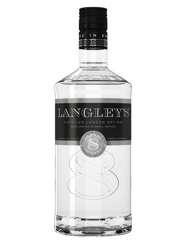 Redesigned bottle for Langley's No.8 gin, distributed by Hi-Spirits