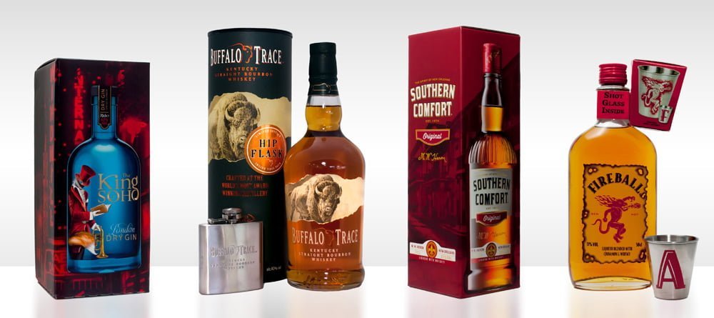 Hi-Spirits has launched gift packs for key brands King of Soho gin, Buffalo Trace bourbon, Southern Comfort and Fireball for the Christmas Gift market