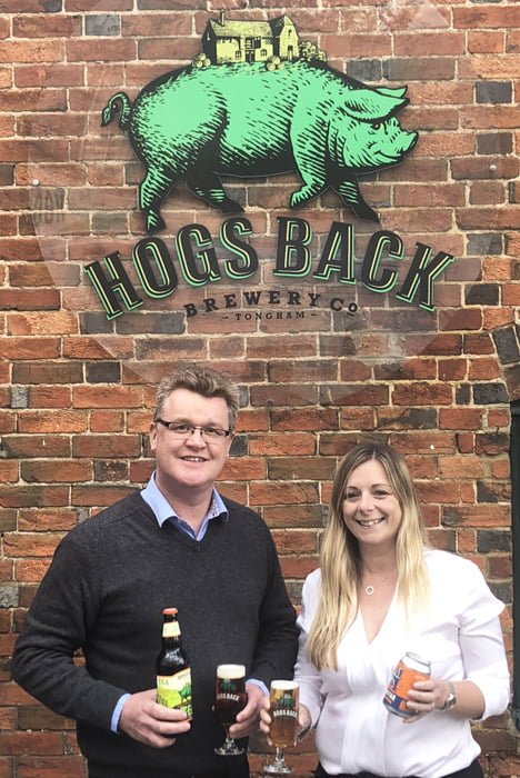 Hogs Back sales director Gordon Thompson with Hall & Woodhouse head of off trade sales Donna Carley