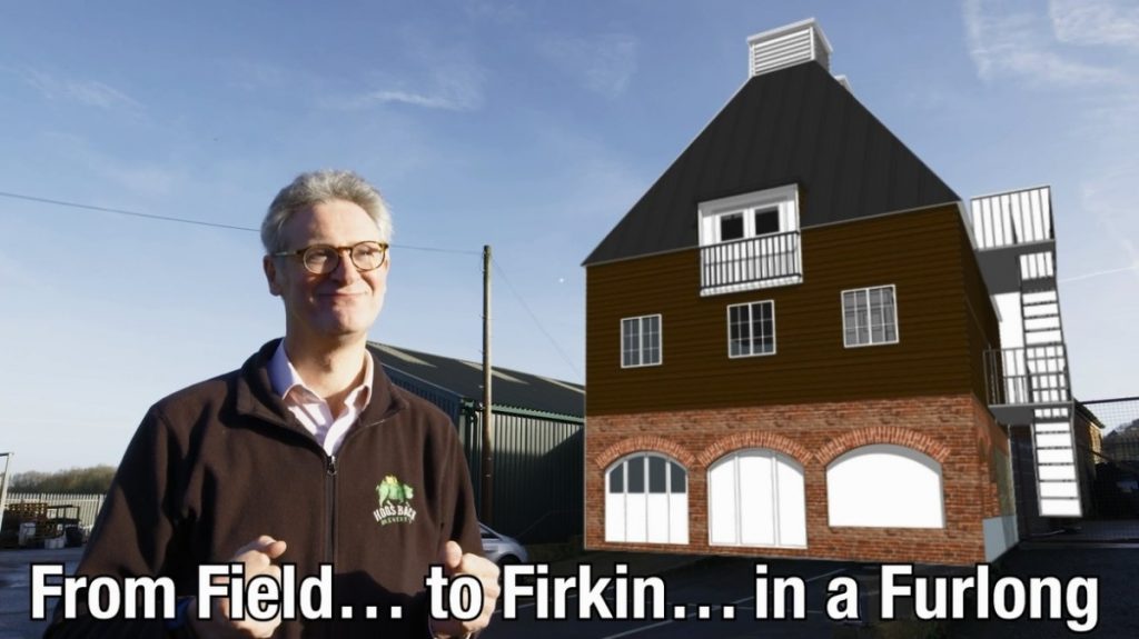 Rupert Thompson, Hogs Back Brewery MD, with an artist’s impression of the new kiln