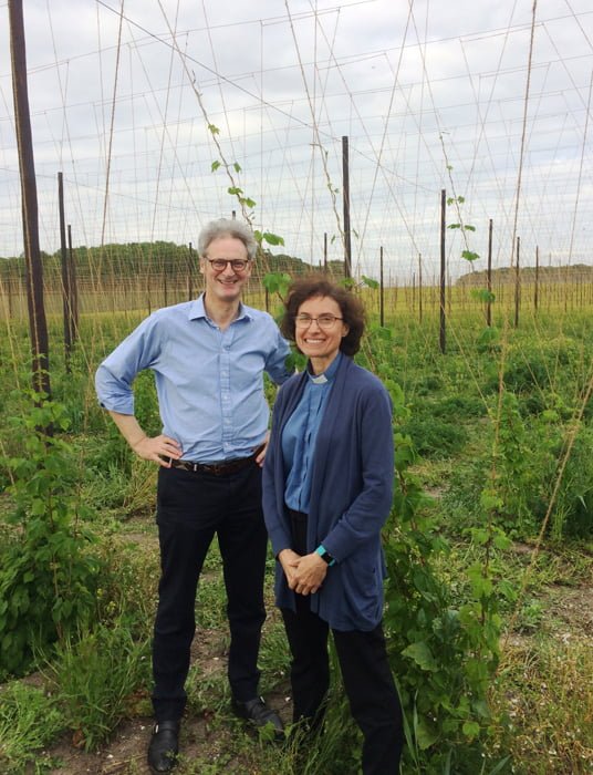 Hogs Back Brewery managing director Rupert Thompson and Rev. Claire Holt of St Paul’s Church, Tongham.