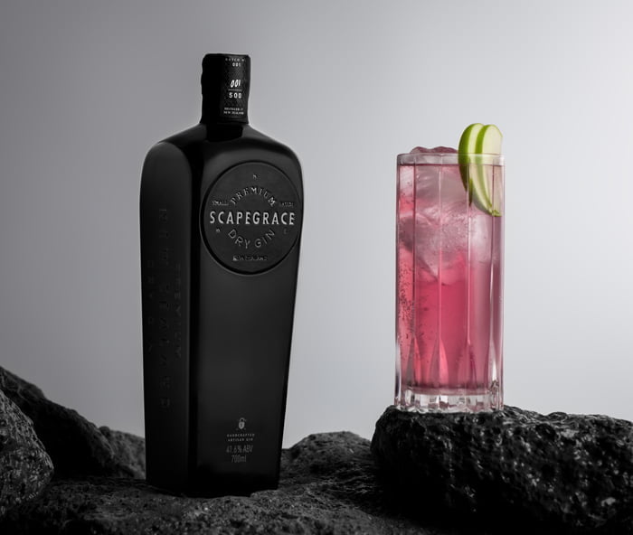Scapegrace Black gin has a deep black colour, which strikingly changes to shades of red and purple when mixed with tonic.