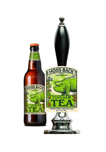 Hogs Back Brewery's new Tongham TEA bottle and pumpclip