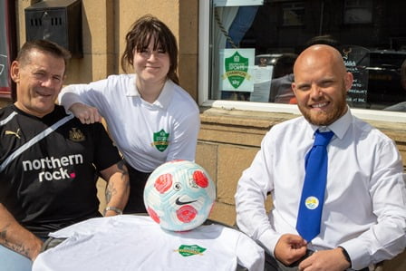 The Cresswell Arms, Newbiggin-by-the-Sea: (l-r) licensee David Haggerty, team member Charlotte Longstaff and football team founder and player Nick Storey