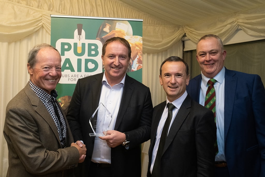 PubAid co-founder Des O'Flanagan; Nick Mackenzie, CEO, Greene King and Rt Hon Alun Cairns MP, Chairman of APPGB; Keith Bott, President of PubAid