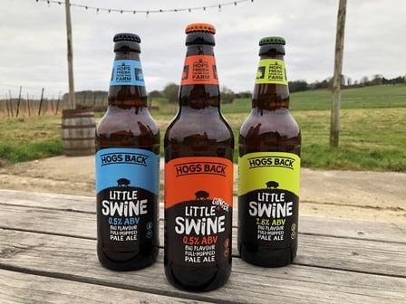 Hogs Back Little Swine range, in front of the hop garden