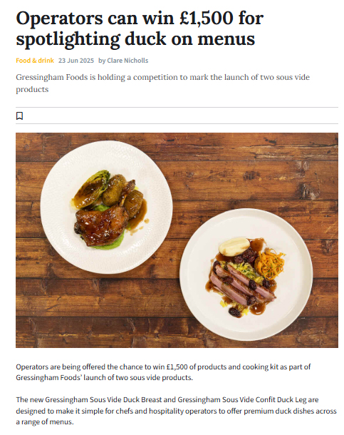 Gressingham Foods Competition The Caterer July 25